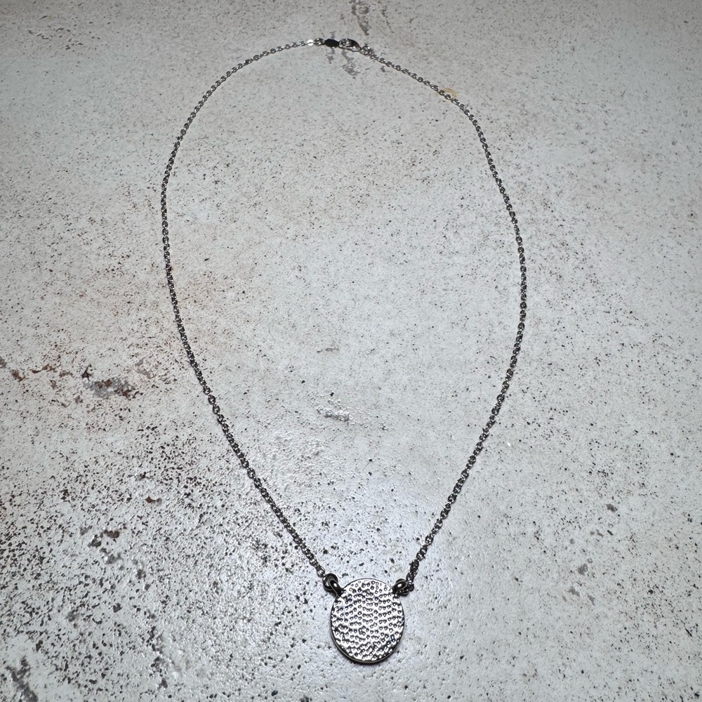 White Gold Bonded “I” Letter Necklace with Rhinestone Halo - Picture 3 of 4